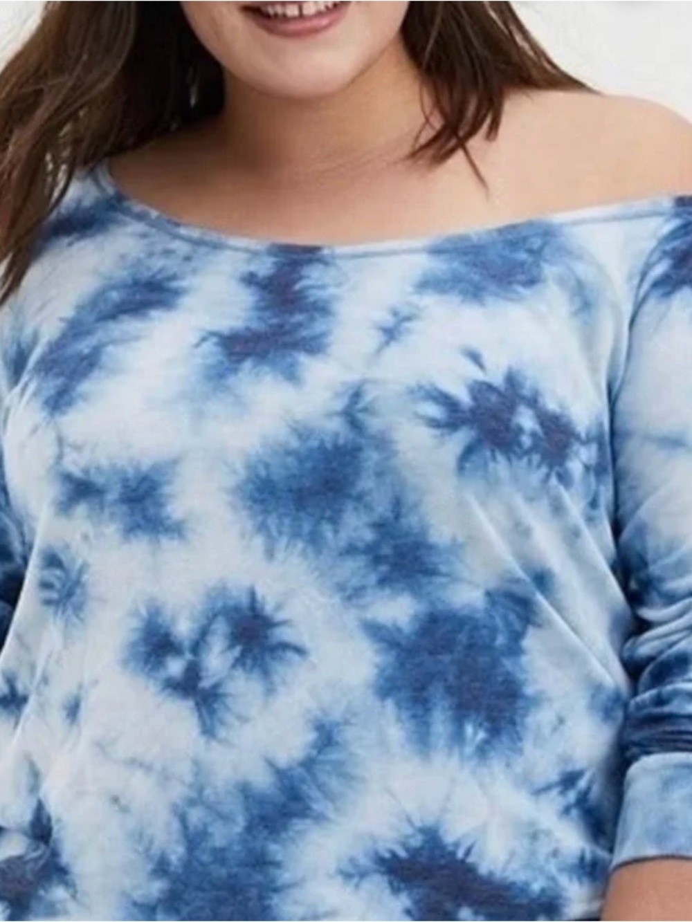 Blue Tie-Dye Off-Shoulder Long Sleeve Top